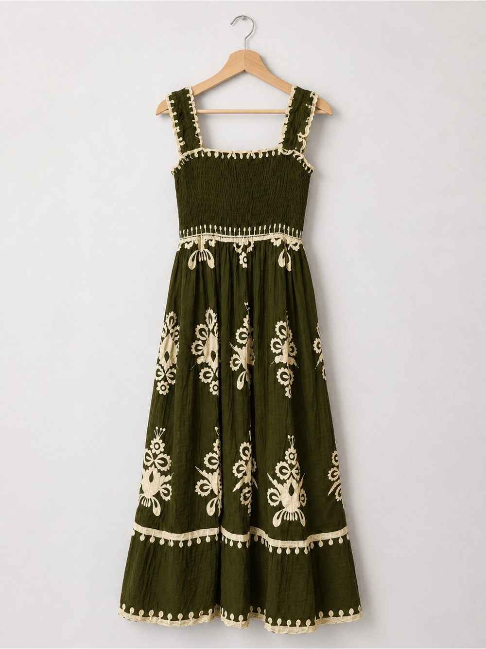 Olive Green Embroidered Maxi Dress